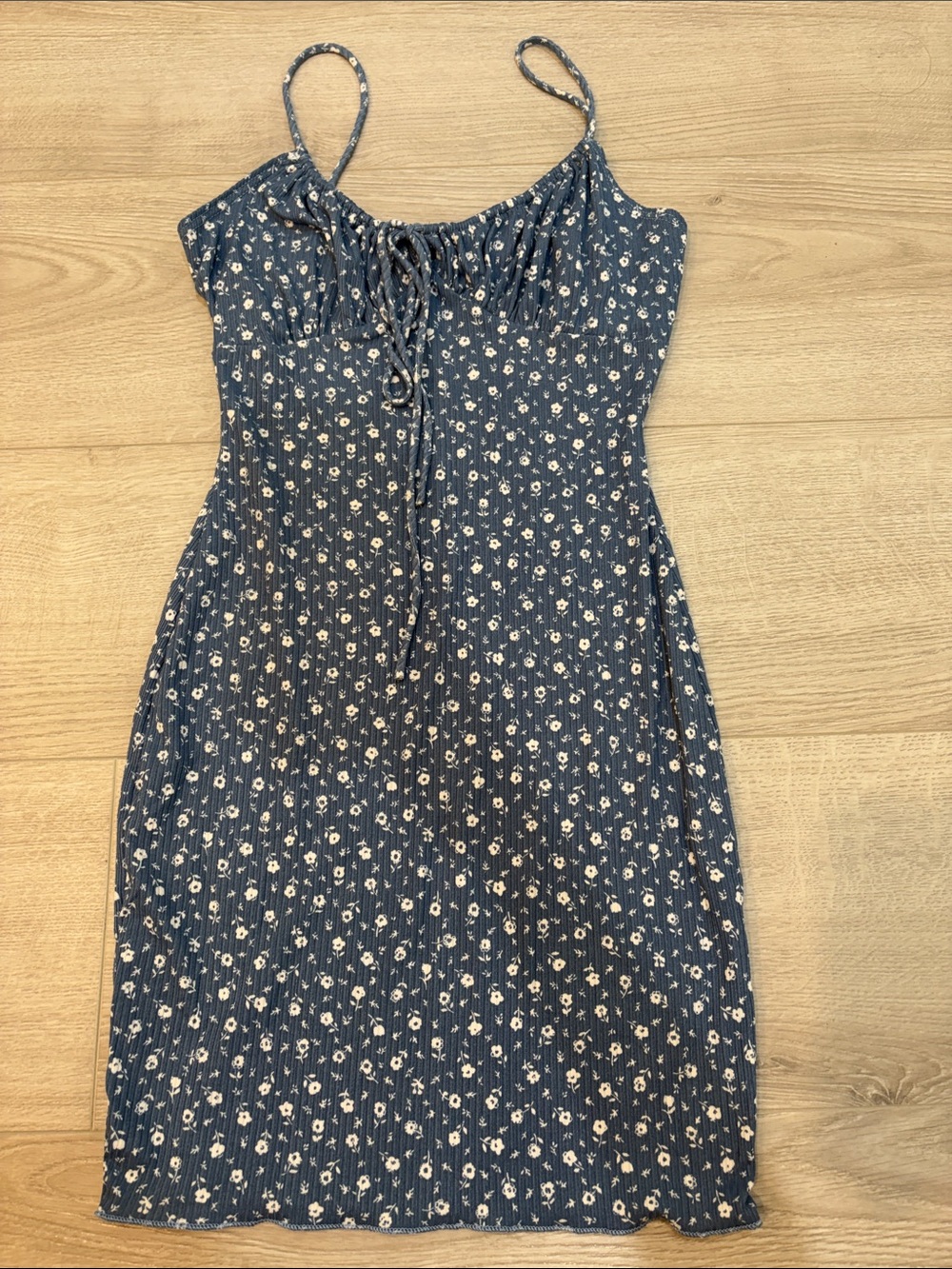 Sleeveless Blue Floral Tie-Front Midi Dress